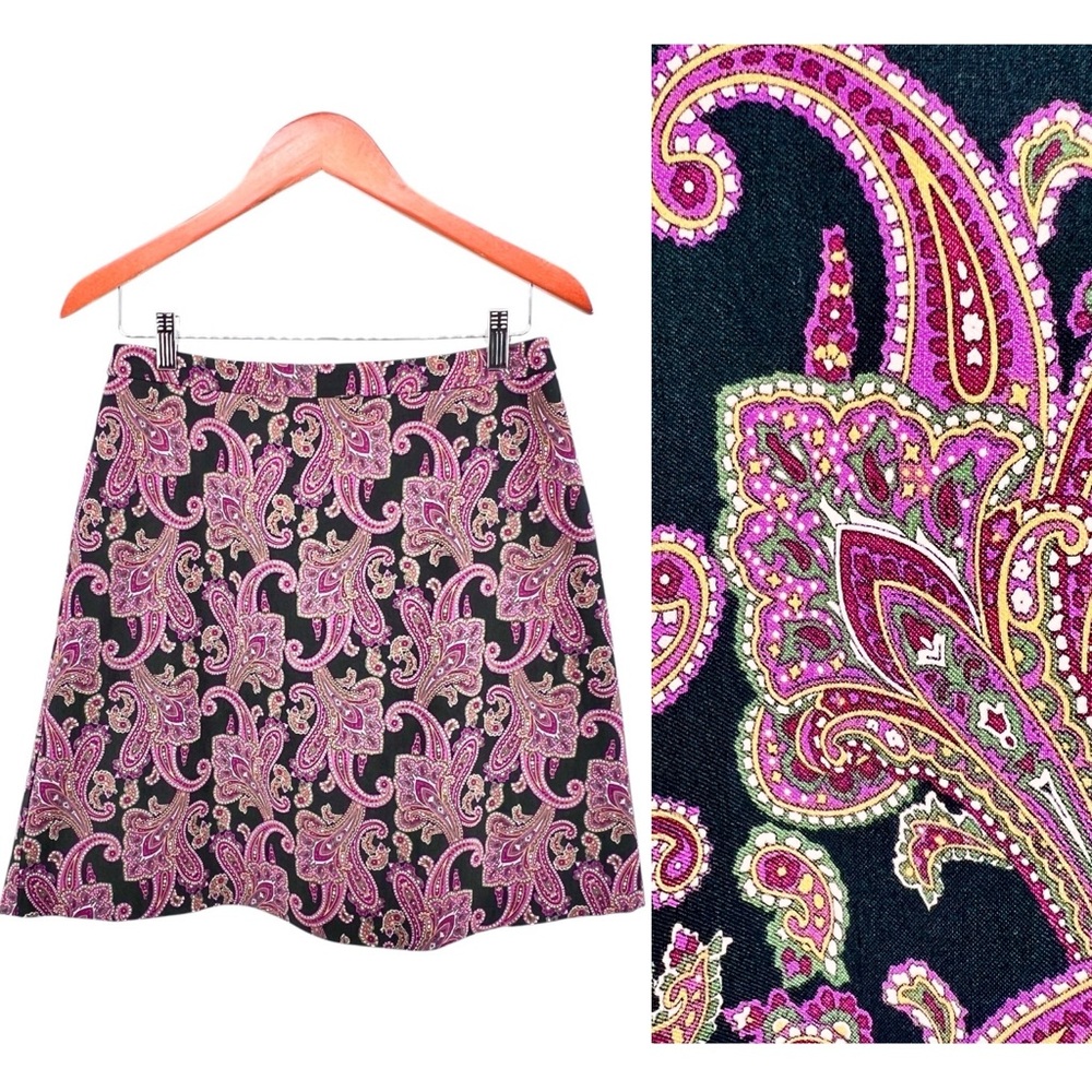 Margaret M Pink Paisley A-Line Skirt on Black
